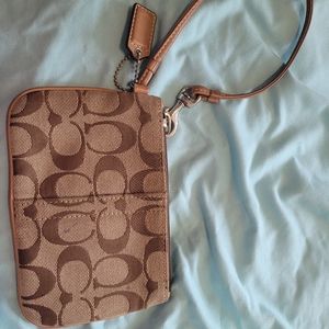 Coach brown and beige wristlet